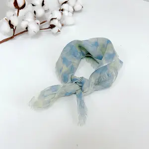 Natural fiber linen free tie dye Square rectangle gradient small square scarf in stock silk scarves