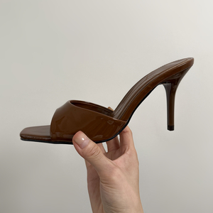 <span class=keywords><strong>Mules</strong></span> <span class=keywords><strong>à</strong></span> talons effet vernis pour femmes, bout carré, talons hauts, <span class=keywords><strong>à</strong></span> enfiler, sans dos, sandales <span class=keywords><strong>mules</strong></span>, chaussures habillées - Product Image 4
