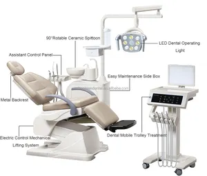 Luxury Multifunctional Dental Implant System Dental Chair With Movable Trolley Treatment Table For Left Hand Used Dentist