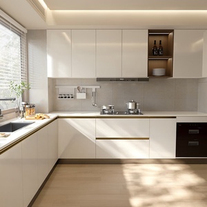 Gabinetes de Cocina Modulares Europeos Modernos con Puertas de Madera Contrachapada, Isla Integrada con Barra de Desayuno y Diseño Ecológico - Product Image 3
