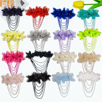 Nouvelles appliques florales en organza multicolores, brodées de strass, avec pompons perlés, pour la décoration de vêtements et de robes