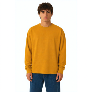 Camisa de Manga Larga para Hombre, Diseño Italiano, Estilo Casual de Verano, Amarilla, Suministro ODM, 100% Algodón Jersey 24/1 180g Anti-Pilling - Product Image 1