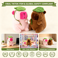 Peluche Capybara douce de 20 cm avec chapeau feuille de lotus, prix de machine d'arcade pour centre commercial, stock direct usine, à acheter
