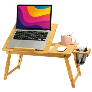 Combohome笔记本电脑桌、带5个角度倾斜顶部的可折叠床托盘早餐桌、带储物网的高度可调支架