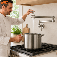 Robinet de cuisine mural vintage en laiton massif, à double articulation et bras pivotant, pour eau froide, idéal pour la vente en gros