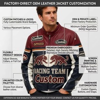 Chaqueta de Motociclista de Cuero Vacuno de Primera Calidad OEM, Personalizada con Apliques Gráficos Simétricos de Doble Leopardo y Bordados