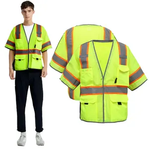 Hi Vis - Camisa de segurança reflexiva de tecido de malha amarelo Ansi, roupa industrial personalizada com logotipo, colete de segurança classe 2