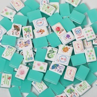 Tuiles de jeu en acrylique double couche de style chinois vert gelée avec motif floral pour jeu à domicile, ensemble de Mahjong, tuiles de Mahjong américain