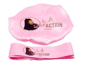 Wholesale Double Reversible Silk Bonnet With Edge <b>Scarf</b> Hairband Private Label Custom Logo Bonnets and Satin Hair Wraps - Product Image 1