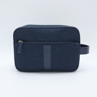 Pochette de voyage pour femme en polyester bleu marine avec fermeture éclair, multi-poches, imperméable, poignée souple, durable, pour cosmétiques