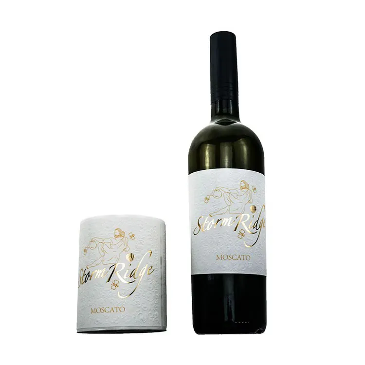 Label Wine Cetak Kustom Label Tekstur Cap Foil Emas untuk Botol