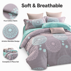 Poland Stock Artistic Mandala Cotton <b>Bedding</b> Set <b>Mauve</b> Teal Bohemian Duvet Cover for B&B EU Dropshipping 3pcs - Product Image 2