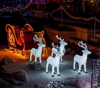 Toprexdecor Moderne Innen-/Außen-Weihnachtsdekoration Riesiger Beleuchteter Rentier-Schlitten Girlande Seiden-Weihnachtsdekoration für Zuhause