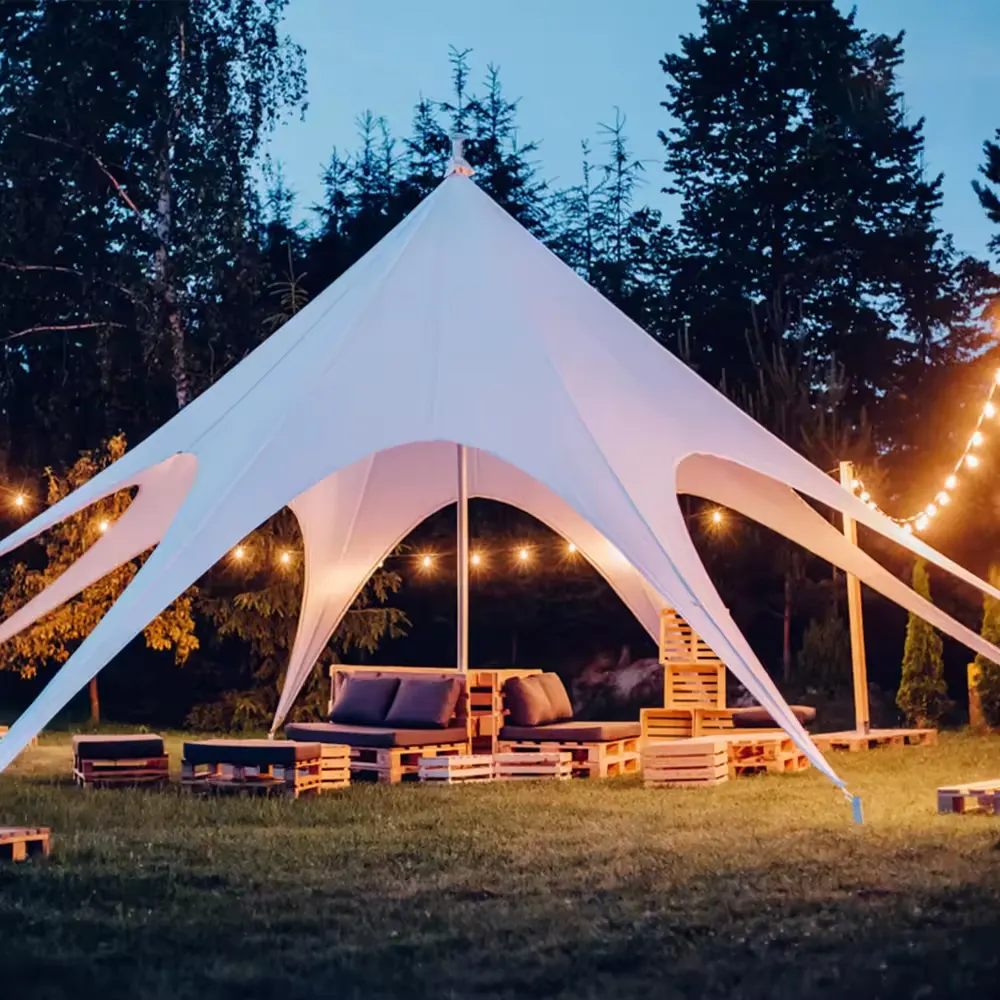 Tenda puncak satu, tenda berbentuk bintang kanopi luar ruangan untuk pesta cetak kustom Logo digunakan kanopi penjualan