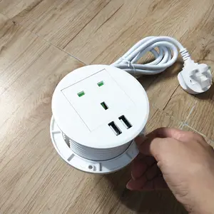 Toma de corriente redonda inteligente para mesa de casa, escritorio de oficina, fácil de instalar, UK, doble conector usb de ojal/80mm, toma de carga usb