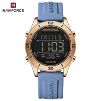 Montre numérique NAVIFORCE 5054 avec bracelet en silicone, boîtier en alliage, sportive, résistante à l'eau, lumineuse, pour femmes, avec fonction alarme