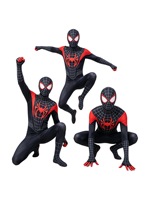 Costume de Spider-Man Noir Miles Morales du Monde Parallèle, Combinaison Ajustée pour Halloween et Spectacles Scéniques