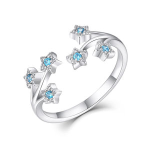 แหวนเงิน925ฟ้ารูปดาวลูกบาศก์เซอร์โคเนียปรับได้สีเงินและความฝันแหวนซ้อนบนท้องฟ้า - Product Image 1