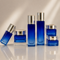 Ensemble cosmétique en verre noir doré de qualité supérieure, flacon pompe à lotion avec bouchon doré électro-plaqué, pot à crème, emballage pour soins de la peau