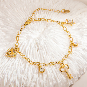 Fashion Charm <b>Bracelet</b> Gold Tone Heart Key Star Pendant Zinc Alloy Jewelry Gift for Women - Product Image 3