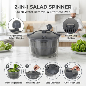 Escurridor <span class=keywords><strong>de</strong></span> Ensaladas 2 en 1 con Manivela, Lavador y Secador <span class=keywords><strong>de</strong></span> Verduras Libre <span class=keywords><strong>de</strong></span> BPA con Drenaje Rápido y Función <span class=keywords><strong>de</strong></span> Paro - Product Image 1