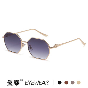 Lunettes de soleil polygonales en métal Yingtai, monture dorée, protection UV400, unisexes, tendance - Product Image 4