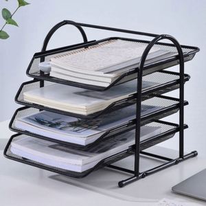 Office <b>Table</b> Sorter Circular Arc 4-layer Metal Mesh File Rack Magazine Sorting Rack Office Home School File Rack - Product Image 3