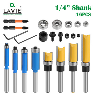 Carbide Tipped Router Bits 1/4 In Shank Straight Cut Woodworking Tools With Blue And Yellow Bearings For Precision Routing - Product Image 5