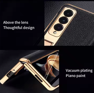 Étui de protection intégral antichoc et étanche en cuir véritable avec charnière électroplaquée pour Z Fold 6 et Z Fold 5 – Motif Paysage Urbain - Product Image 6