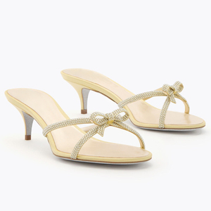 Mules à talon chaton pour <span class=keywords><strong>femme</strong></span> avec nœud en cristal, bride ornée de strass, sandales à enfiler à bout rond, vente en gros OEM - Product Image 2