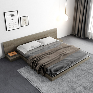 Affordable 3 Star Hotel <b>Platform</b> <b>Bed</b> Set Wooden <b>Frame</b> with Large Panel Headboard and Floating Nightstands for Budget Hotel - Product Image 4