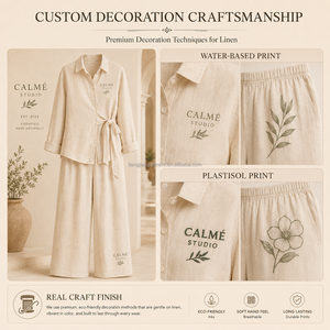 Set Due Pezzi in Misto <span class=keywords><strong>Lino</strong></span> Personalizzato: Camicia Avvolgente a Maniche Lunghe e <span class=keywords><strong>Pantaloni</strong></span> a Vita Alta a Gamba Larga, Elegante Set Casual in <span class=keywords><strong>Lino</strong></span> 100% per <span class=keywords><strong>Donna</strong></span> - Product Image 4