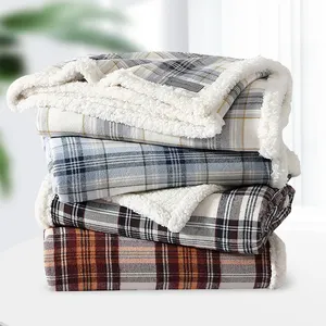 Xadrez Impresso Super Macio Aquecimento Grosso Dupla Camada Flanela Sherpa Fleece Blanket Lance Com Logotipo Personalizado