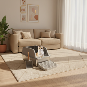 Übergroße Katzentoilette aus Edelstahl - Leicht zu reinigen, Antihaftbeschichteter Boden, Hoher Rand - Product Image 4