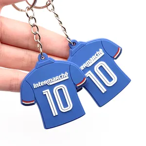 Promotional Gift Bag Car Pendant Accessories Soft PVC Soccer Football Key Chains 3D Rubber Jersey Key Chain