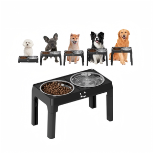 Mangkuk anjing baja tahan karat ramah lingkungan dengan tinggi yang dapat disesuaikan mangkuk ganda untuk peralatan lipat anjing sedang & besar - Product Image 1