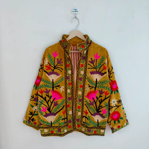 Trending Mustard Color <b>Velvet</b> Suzani <b>Jacket</b> Ethnic Handcrafted Embroidery Boho Winter Coat Artistic Festival Wear <b>Women</b> - Product Image 1