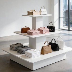 Suporte de Exibição Quadrado Personalizável com 3 Camadas Ajustáveis em MDF, Madeira Engenheirada, Ecológico, Durável, Estrutura Preta, Comercial - Product Image 3