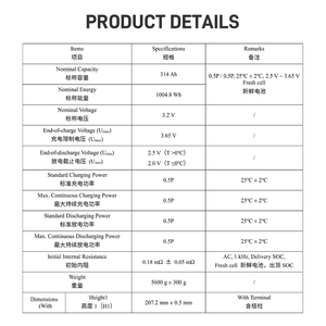 Grado A + 314mAh EV batteria prismatica agli ioni di litio <span class=keywords><strong>3</strong></span>.2V 280Ah ad alta potenza per applicazioni ricaricabili - Product Image 4