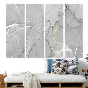 Panel de Lienzo Impreso Art Deco, Arte Mural Moderno en Gris y Dorado con Diseño de Mármol, Enmarcado para Colgar - Product Image 1