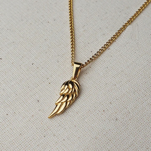 18K oro placcato ali d'angelo collana pendente in acciaio inox prego ala piuma Charm catena di fabbrica vendita calda all'ingrosso senza ruggine - Product Image 2