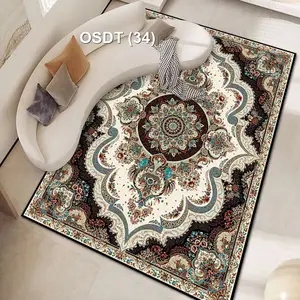 Tapete persa de luxo para decoração de casa, tapete de sala de estar em tamanho grande, tapete de oração antiderrapante para o Ramadã