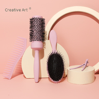 Vente directe d'usine OEM, étiquette privée personnalisée, ensemble de peigne et brosse à cheveux roses bouclés démêlants