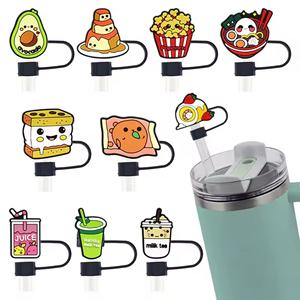 En gros, nouvelle couverture anti-poussière réutilisable en silicone de 10 mm pour pailles, motif dessin animé mignon, accessoire pour gobelet - Product Image 1