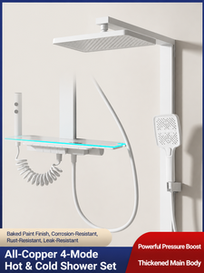 Ensemble de douche mural moderne en aluminium avec affichage LED de la température, mitigeur chaud/froid, 4 fonctions, pour cuisine extérieure - Product Image 3