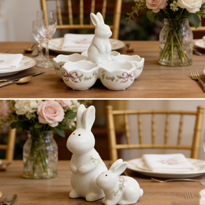 Juego de Bandejas de Porcelana Blanca con Diseño de Conejo de Pascua <span class=keywords><strong>para</strong></span> Servir Comida, Decoración <span class=keywords><strong>para</strong></span> Mesa de Boda, Almacenamiento de Huevos, Artículos de Catering LovingHome - Product Image 5