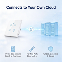 Interrupteur mural intelligent WiFi XZJ, personnalisable OEM, serveur cloud privé, application auto-hébergée, API, 1 à 4 gangs, panneau en verre trempé, 100-240V