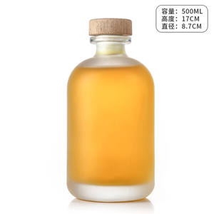 Vacío 250ml 500ml Whisky <span class=keywords><strong>Vodka</strong></span> Glass Gin Botellas Boston Bebidas redondas Botella alcohólica con corcho de madera - Product Image 3