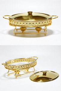 Plato Ovalado de Vidrio Resistente a las Manchas, con Tapa y Marco Dorado de Lujo, <span class=keywords><strong>Cazuela</strong></span> Transparente de 3 Litros, para Diversos Menús, Servicio Festivo - Product Image 2