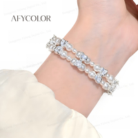 Bracelet ajustable pour femme avec perles d'imitation aux tons froids, zircon et perles de verre colorées, électroplaqué, design unique